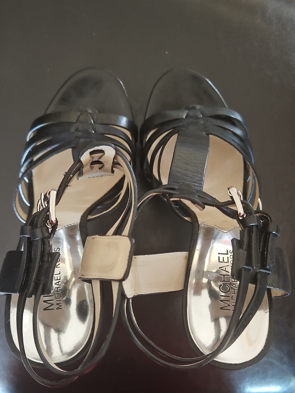 Michael Kors Black Strappy Leather Ankle Buckle Sandals
